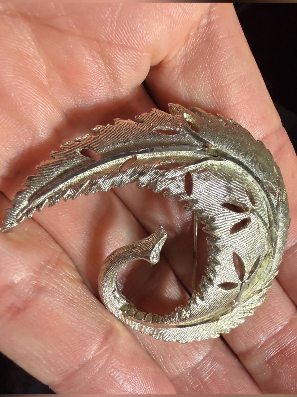 Vintage BSK Silver-Tone Leaf Brooch